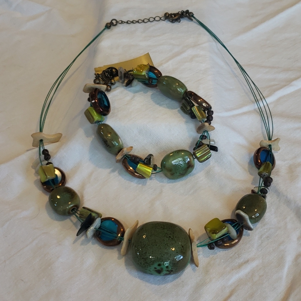 Colorful Green and Blue Ceramic Bead jewelry